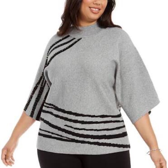 12. NWT Alfani Gray & Blk Wide Arm Sweater w/Sequence